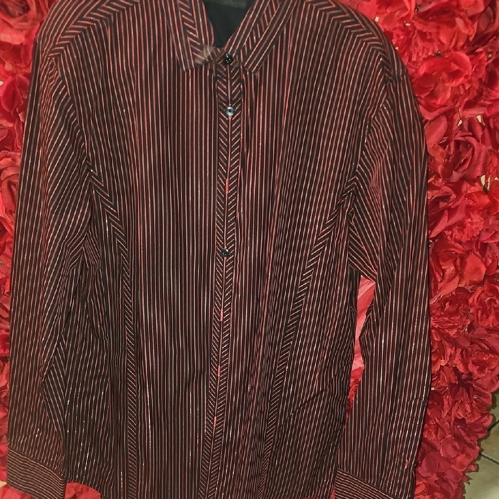 INC International Concepts Maroon, Bk  Red Shiny Striped Dress Shirt Size Medium